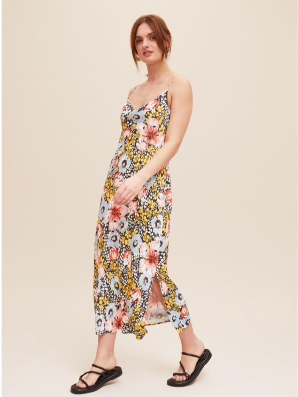 Anthropologie Elyse Printed Bias Slip Midi Dress